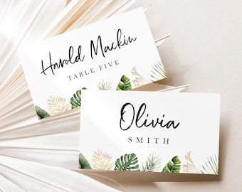 Wedding Place Escort Seating Cards Tropical Destination Wedding Green Foliage