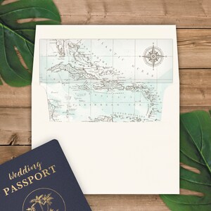 Envelope Liners A2 Size - Square Flap - Aqua Watercolor Antique Caribbean Map - Pack of 25 image 4