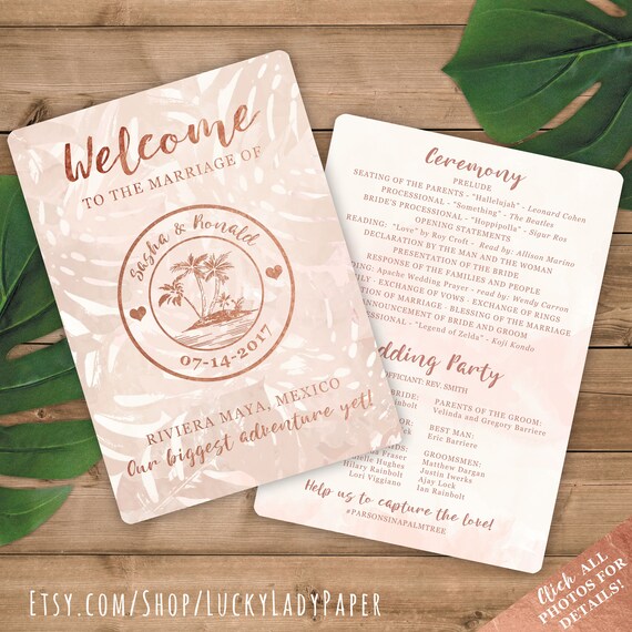 Wedding Programs Rose Gold And Blush Watercolor Tropical Etsy