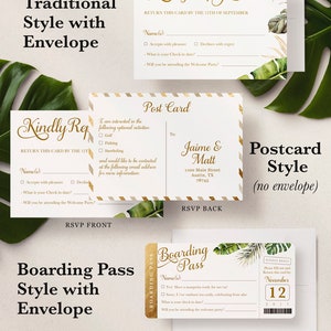 Destination Wedding Passport Invitation Set Tropical Beach Palm Leaf leaves with Green Foliage by Luckyladypaper see details to order image 3