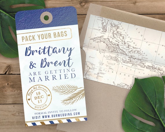 Luggage Tag Save The Date Destination Wedding Save The Date Etsy