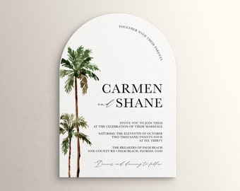 Arch Wedding Invitation Palm Tree Design QR code RSVP card Luggage Tag Information card by Luckyladypaper