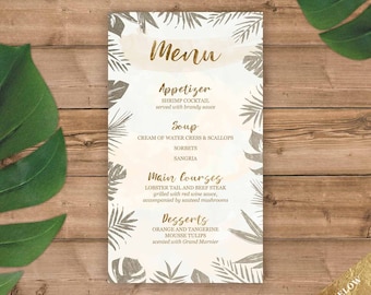 Tropical Watercolor Menu cards in Gold