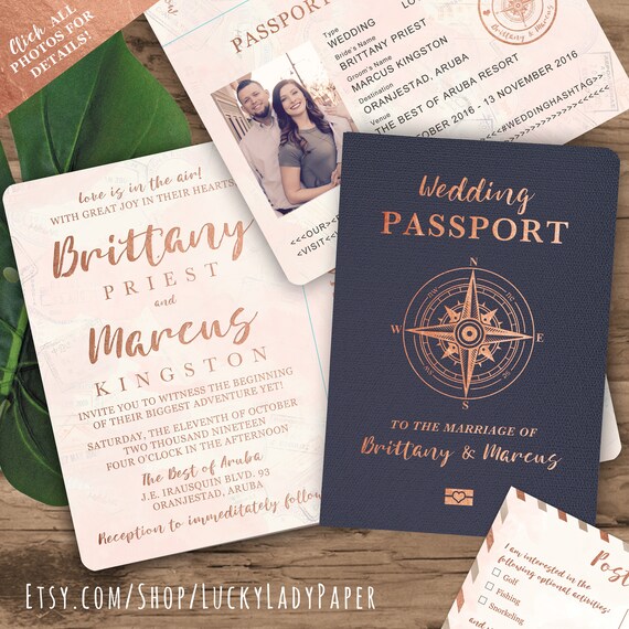 Destination Wedding Passport Invitation Set In Rose Gold And Etsy