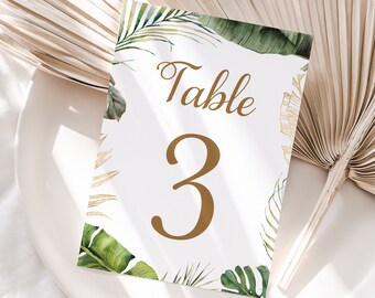 Wedding Table Numbers Elegant Tropical Palm Monstera Destination Wedding