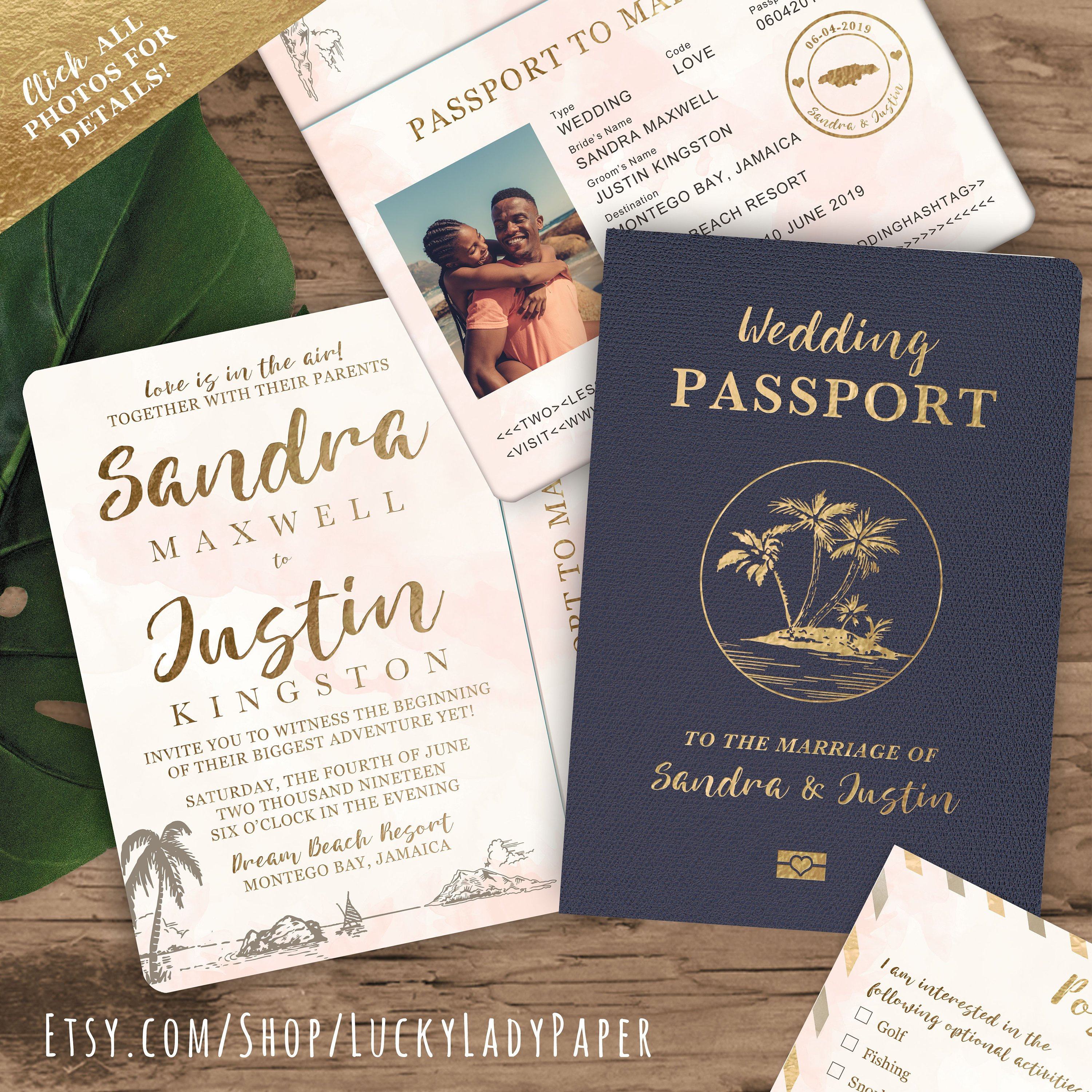 Destination Wedding Passport Invitation Set in Gold and Blush Etsy
