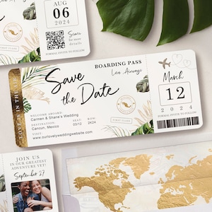 Boarding Pass Save the Date Destination Wedding Invitation Tropical PDF DIY Print