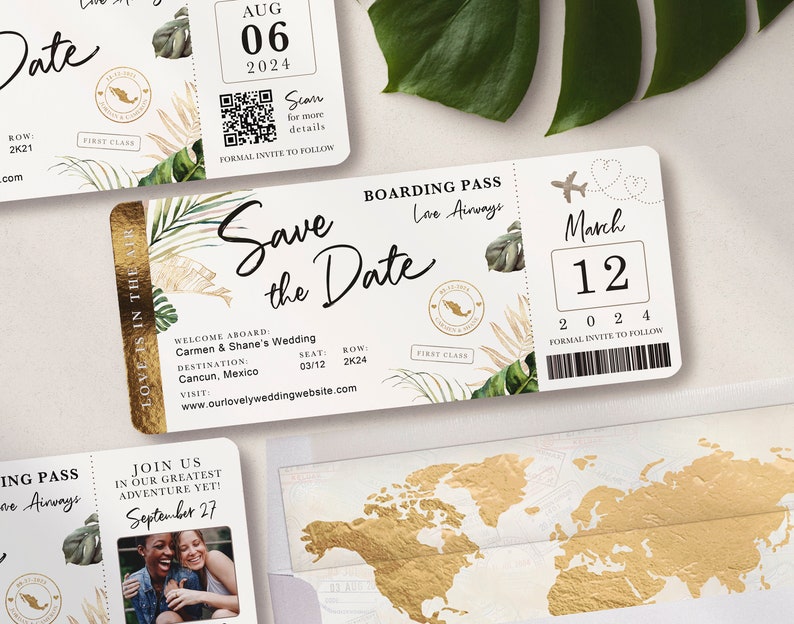 Boarding Pass Save the Date Destination Wedding Invitation Tropical PDF DIY Print