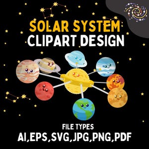 Joli système solaire, cliparts, espace, planète, kawaii, clipart pour enfants