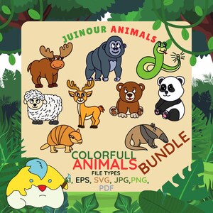 Jungle & Wild Animal Clipart Bundle | Cute Junior Animal Illustrations