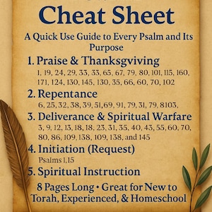 Buch der Psalmen Spickzettel PDF, Kategorisiert nach Gebetstyp, Tora druckbar, spirituelle Kriegspsalmen, HalleluYah-Schriftenführer