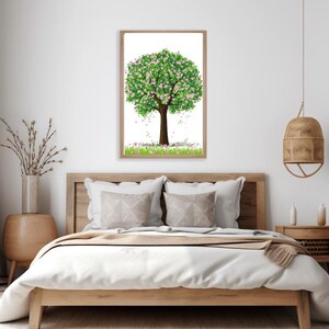 Spring Blossom Tree Wall Art – Pink Flower Tree Print, Nature Illustration, Botanical Decor, Digital Download