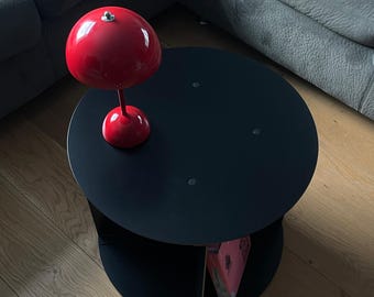 Round Metal Side Table, Black Coffee Table, Minimalist End Table, Modern Steel Bedside Table, Geometric Industrial Accent Furniture