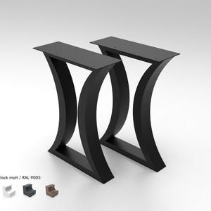 Modern Curved Steel Table Legs – Heavy Duty Powder Coated Metal Base for Dining or Work Table – Unique Industrial Design – Set of 2
