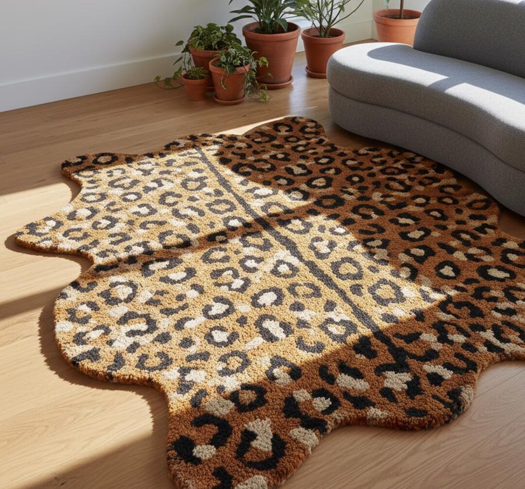 Leopard Print Texture Rug Handmade Wool Leopard Print Rug, Irregular Tiger Abstract, Modern Decor ...