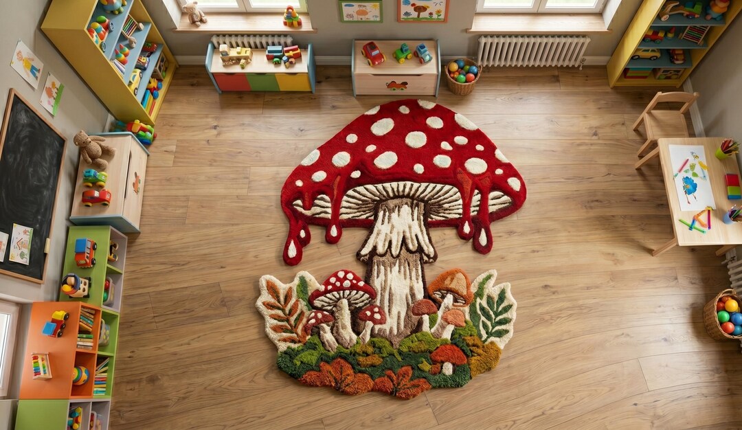 Toadstool Rug Irregular 3D Mushroom Wool Rug | Red Toadstool Hand Tufted Carpet ...