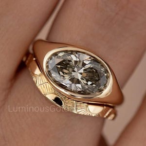 East West 2.5 CT Oval Cut Moissanite Bezel Engagement Ring Set 14K Solid Gold Bridal Wedding Ring With Matching Band Anniversary Ring Set