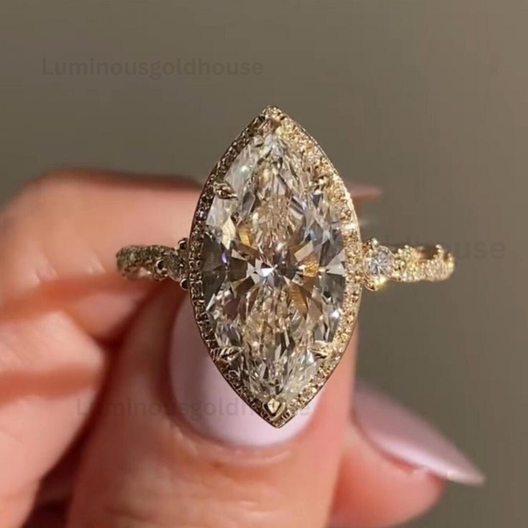 Vintage 3 CT Marquise Lab Grown Engagement Ring 14K Solid Gold Twisted ...