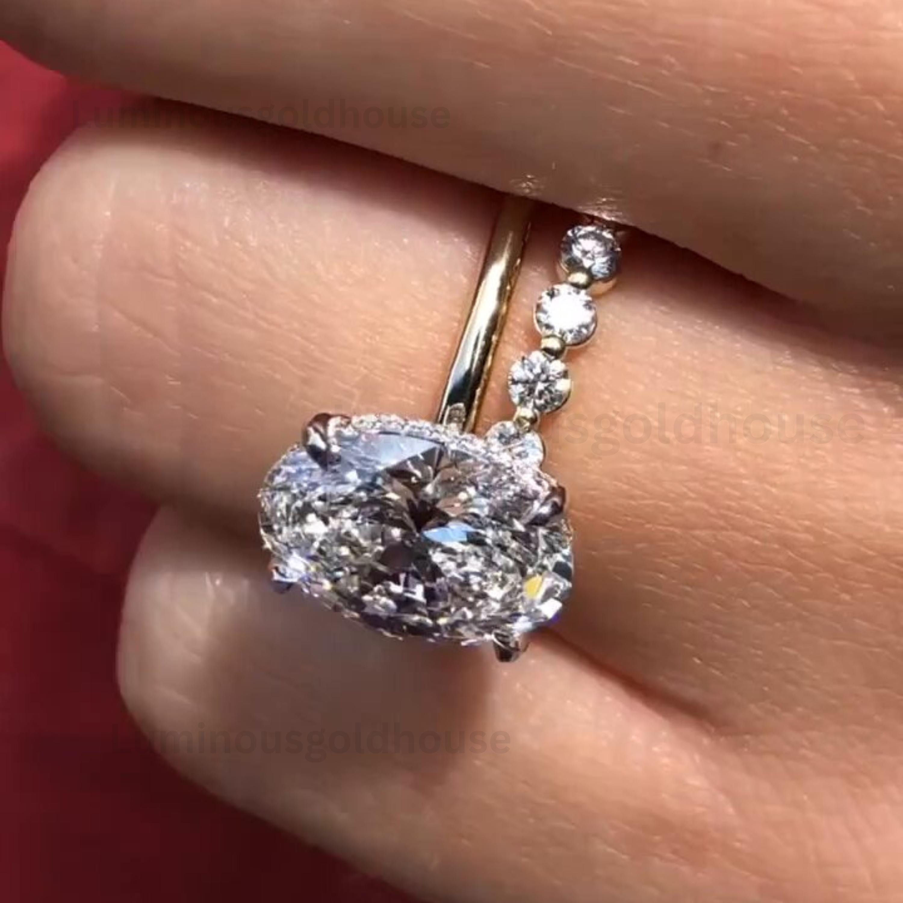3 CT Oval Cut Moissanite Diamond Engagement Ring Set 14K Solid Gold ...
