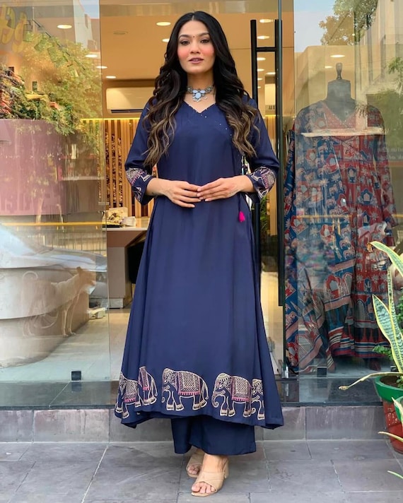 indian navy blue dress Navy Blue Gown with Dupatta- Indian Clothing in Denver, CO and Aurora, CO- India Fashion X S