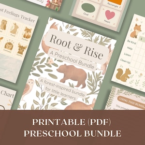 Root & Rise : un ensemble préscolaire | Routines imprimables, graphiques de la météo et des émotions, tableau des récompenses, format A4 US Letter | Thème forêt