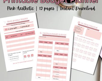 Printable Budget Planner | Pink Aesthetic Finance Binder | Expense Tracker, Savings, Debt, Monthly Lookback, No Spend Challenge & More