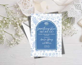 Something Blue Before I Do Invite | Bridal Shower | Classy and Elegant | Blue Flowers Bride | Editable Canva Template | Instant Download