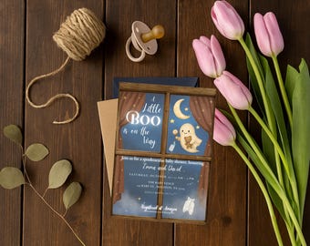 A Little Boo Is On The Way Baby Shower Invitation | Ghost Baby Shower | Halloween Baby Invite | Editable Canva Template | Instant Download