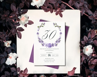 Purple Floral Invitation | Editable Event | Wedding Shower, Birthday, or Brunch | Digital Download | Canva (free or pro) Required