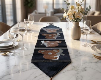 Camino de mesa con forma de oso / Decoración de mesa de comedor de piel de vaca para invierno y primavera, con respaldo de cuero genuino.