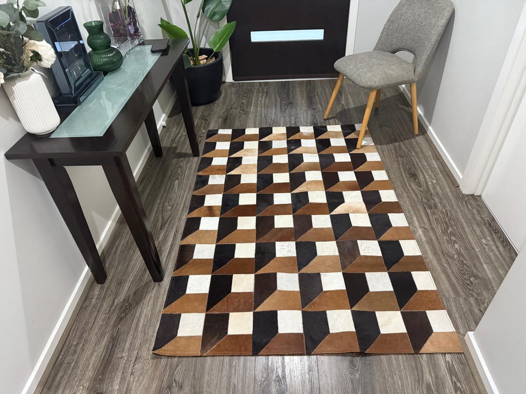 Patchwork Cowhide Rug, Natural Leather Area Carpet, Handmade Cow Hide ...
