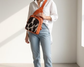 Cowhide Leather Crossbody Bag, Interchangeable Strap