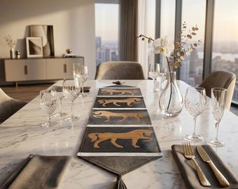 Caminho de mesa artesanal em couro bovino com estampa de cavalo – Decoração rústica de fazenda