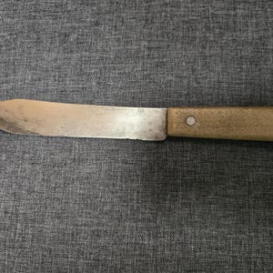 Ancien Couteau De Boucher Français - 30 Cm - Manche En Bois - Art Populaire