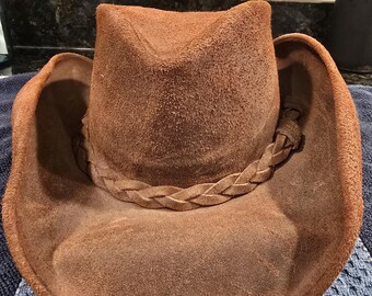 Vintage Leather Suede Brim Western Feather Hat - Winfield  display picture 1