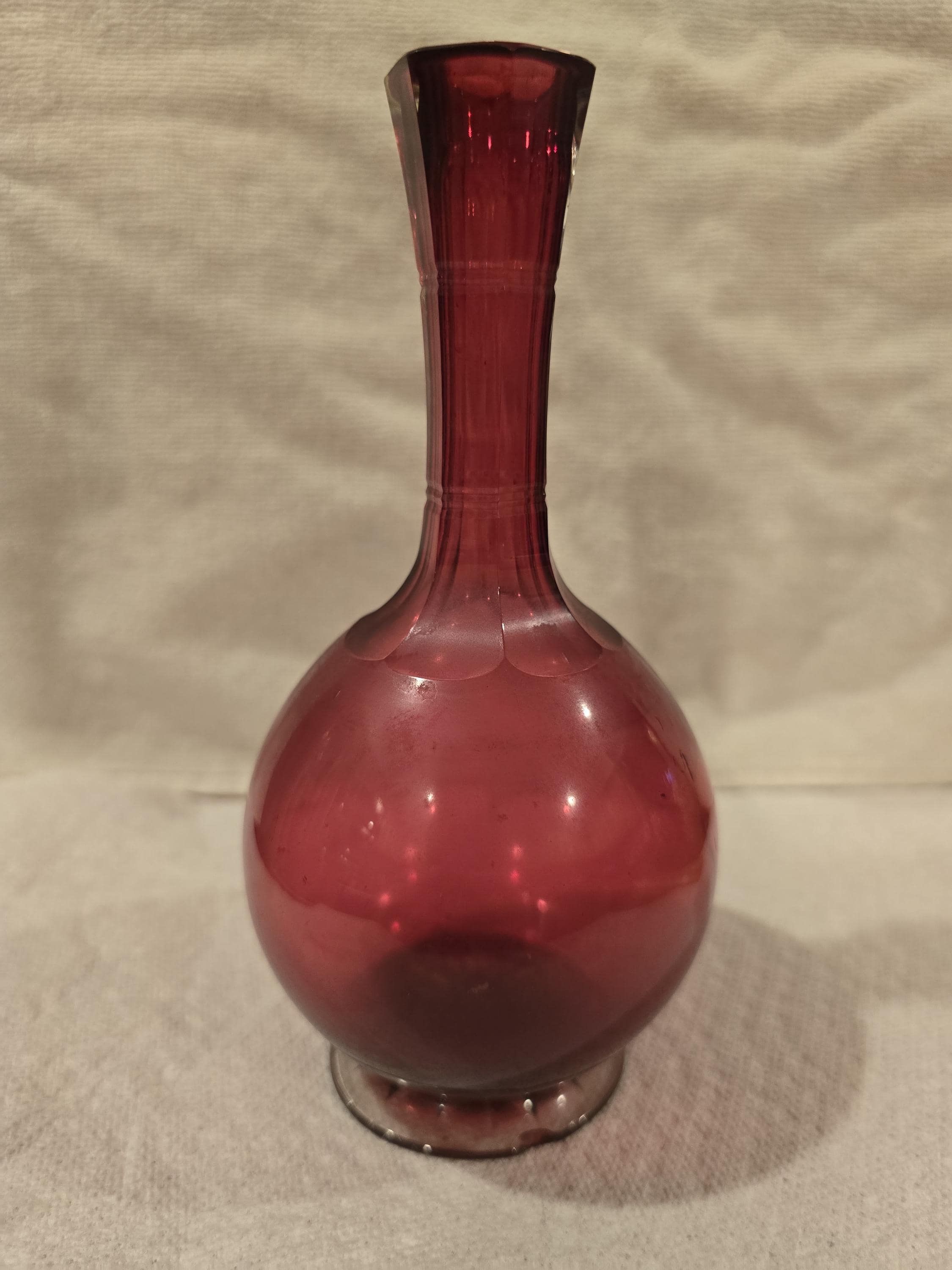 アンティーク クランベリーガラス 7インチボトル花瓶 1900年代初頭