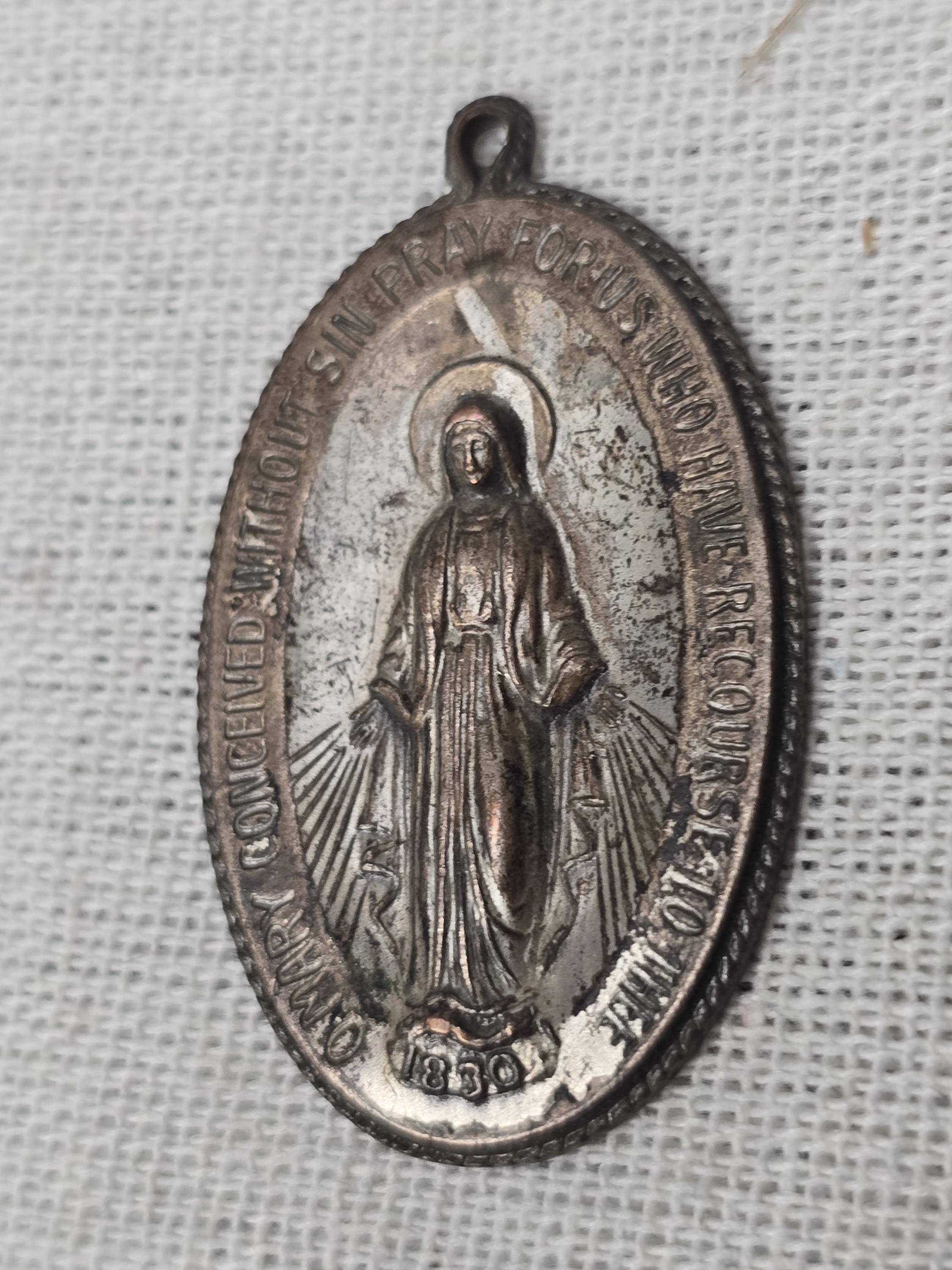 Virgin Mary Miraculous Medal Large Antique Vintage Catholic Gift Medal ...