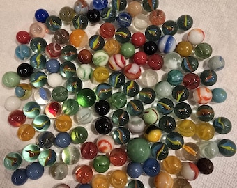 Canicas de vidrio antiguas vintage - Lote de aproximadamente 125 canicas - frasco lleno