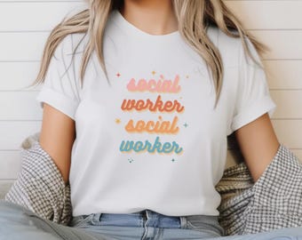 Social Worker T-Shirt, Colorful Text, Graduation Gift
