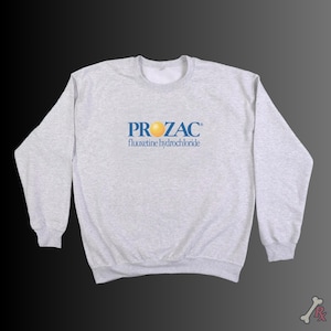 Medical Inspired Prozac Logo Crewneck Sweatshirt | Nurse Doctor Medication Medicine Gift | Ash Grey or White Unisex Healthcare Sweatshirt