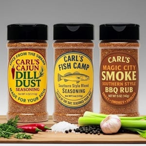 BBQ Rub + Cajun Dill + Fish Seasoning Trio | Bold Flavor Variety Pack | Grill, Smoke, Fry, Roast | All-Purpose Spice Blend Southern Sampler