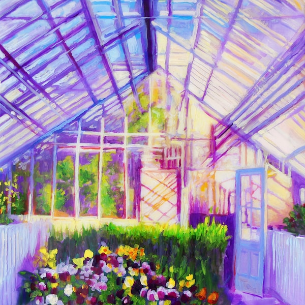 Botanical Art Print of painting in greenhouse // Giclee Print of original painting of luscious greenhouse