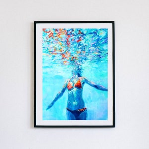 Bliss Art Print - Swimmer Art Print - Colorful Wall decor - woman encompassed in light hand painted print