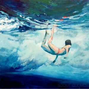 Art Print Beneath the Break Giclee Print of original painting of woman beneath the pulse of the waves