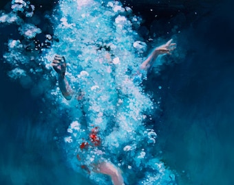 Deep Blue Ocean Swimmer Art Print – Giclée Archival Paper