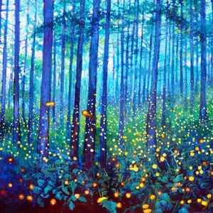 Forest firefly Painting - Giclee Art Print - Landscape Wall Art -June Nights