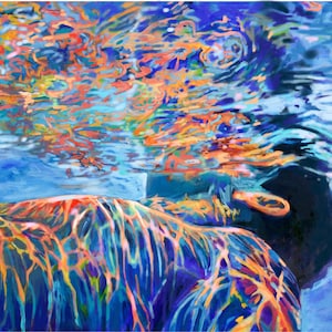 Abstract art Print of man swimming Underwater / Man in between // archival art Print of original  Painting