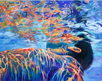 Lámina artística de nadador bajo el agua - Pintura abstracta de hombre