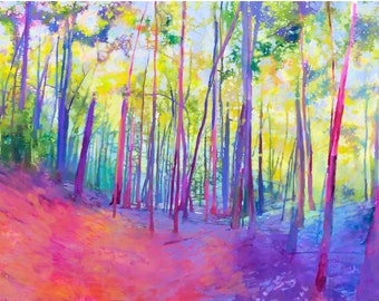 Colorful Woodland Print – Abstract Rainbow Forest Art