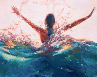 Mermaid Giclee Art Print – Hand-Painted Details, Beach Wall Decor